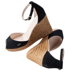 Viscata Caprubi Black Suede Ankle Wrap Espadrille Wedge Sandals - 38 / 7